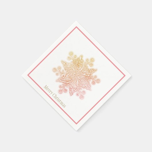 Kerstpapier Roze en Goldens Snowflake Servet (Hoek)