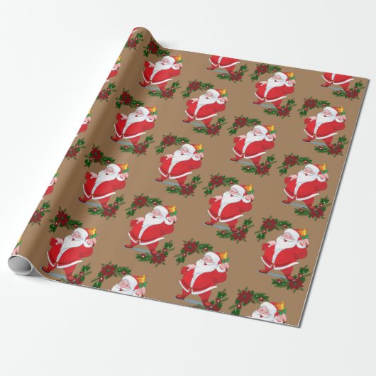 kerstpapier Santa Brown Cadeaupapier (Uitgerold)