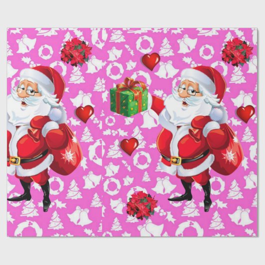 kerstpapier — Santa Pink Cadeaupapier (Vlak)