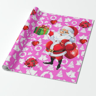 kerstpapier — Santa Pink Cadeaupapier