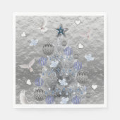 Kerstpapier servetten, Merry Blue Silver Tree Servet (Voorkant)
