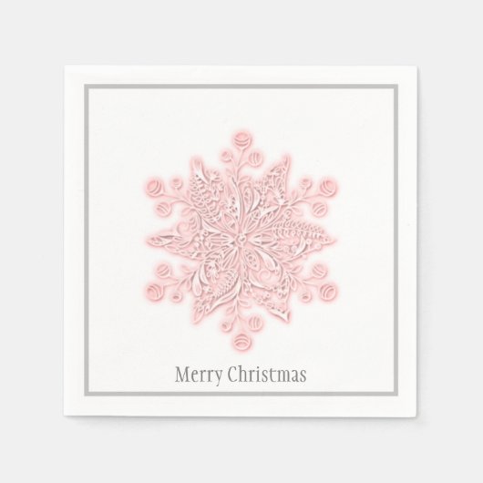 Kerstpapier servetten roze & zilveren sneeuwvlok (Voorkant)
