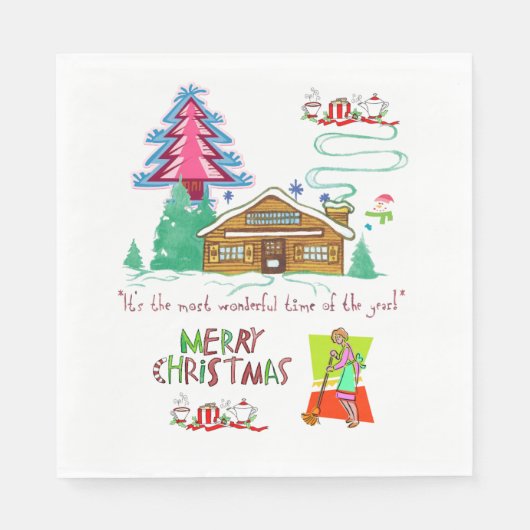 Kerstpapier servetten, schoonmaakster servet (Voorkant)