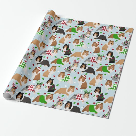kerstpapier Shetland Sheepdog Wrapping Paper Cadeaupapier (Uitgerold)