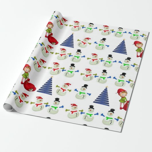 kerstpapier Snowman Elf Cadeaupapier (Uitgerold)