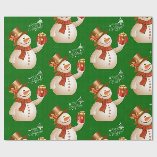 kerstpapier Snowman Green Cadeaupapier (Vlak)