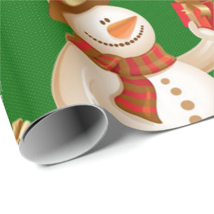 kerstpapier Snowman Green Cadeaupapier
