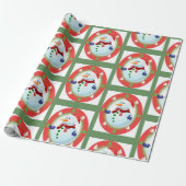 kerstpapier Snowman Green Cadeaupapier (Uitgerold)