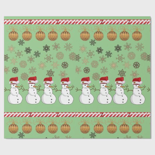 kerstpapier Snowman Green Cadeaupapier (Vlak)