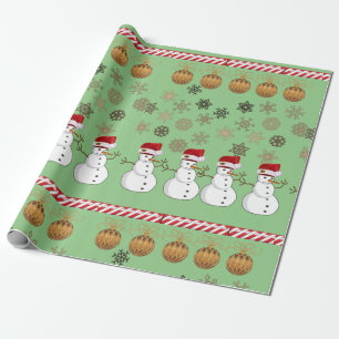 kerstpapier Snowman Green Cadeaupapier