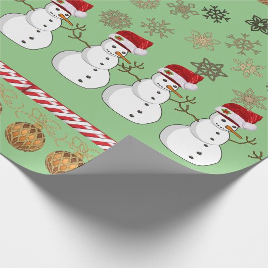 kerstpapier Snowman Green Cadeaupapier (Hoek)