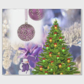 kerstpapier Snowman Paars Cadeaupapier (Vlak)