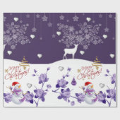 kerstpapier Snowman Paars Cadeaupapier (Vlak)