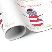 kerstpapier, Snowman Patriotic USA Cadeaupapier (Rol Hoek)