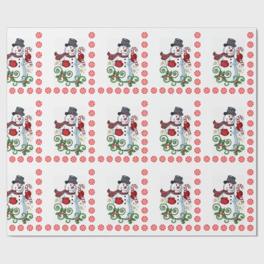 kerstpapier Snowman Peppermint Cadeaupapier (Vlak)