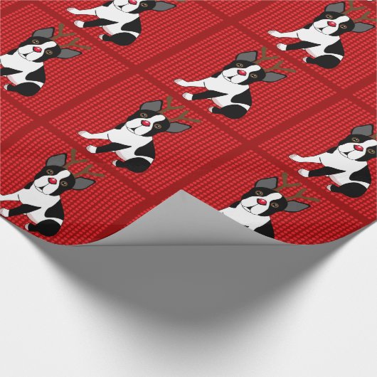 kerstpapier van Boston Terrier Reindeer Cadeaupapier (Hoek)