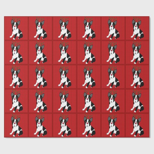 kerstpapier van Boston Terrier Reindeer Cadeaupapier (Vlak)