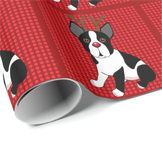 kerstpapier van Boston Terrier Reindeer Cadeaupapier (Rol Hoek)