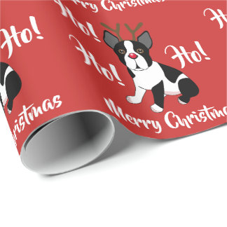 kerstpapier van Boston Terrier Reindeer Cadeaupapier