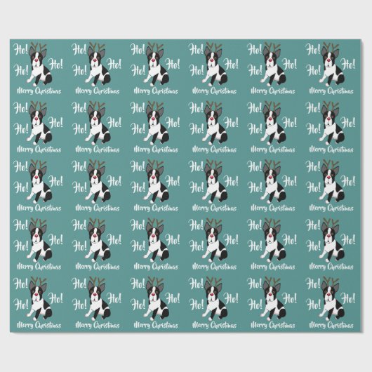 kerstpapier van Boston Terrier Reindeer Cadeaupapier (Vlak)
