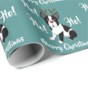kerstpapier van Boston Terrier Reindeer Cadeaupapier