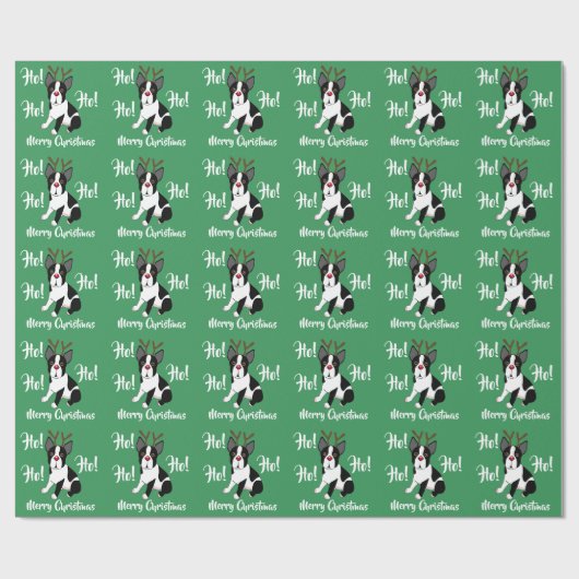 kerstpapier van Boston Terrier Reindeer Cadeaupapier (Vlak)