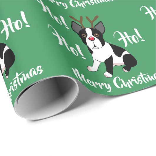 kerstpapier van Boston Terrier Reindeer Cadeaupapier (Rol Hoek)