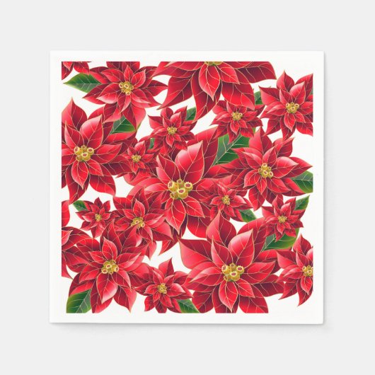 kerstpapier van Napkins Red Poinsettia Servet (Voorkant)