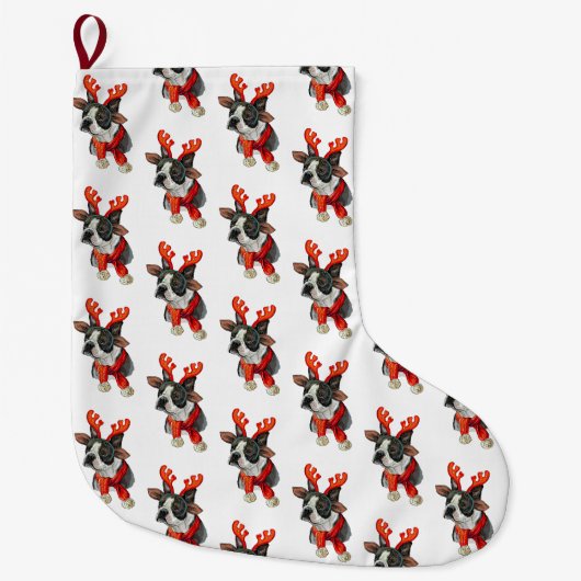 kerstpapier voor de grote hond uit Boston Kerstsok (Voorkant)