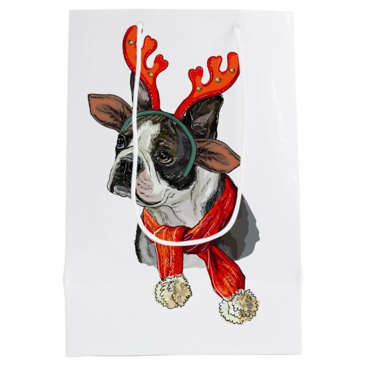 kerstpapier voor de grote hond uit Boston Medium Cadeauzakje (Achterkant)