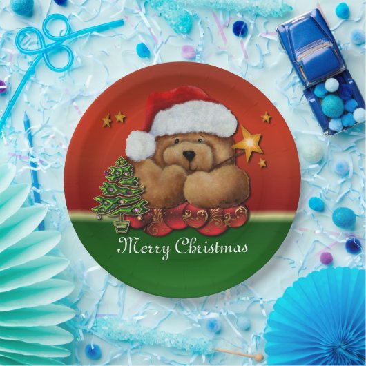 Kerstpapier voor kerstcadeautjes, Beer met kerstca Papieren Bordje (Feest)