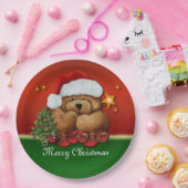 Kerstpapier voor kerstcadeautjes, Beer met kerstca Papieren Bordje (Feest)