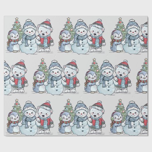 kerstpapier voor Snowman en Vrienden Cadeaupapier (Vlak)