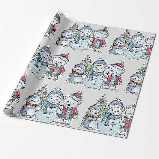 kerstpapier voor Snowman en Vrienden Cadeaupapier (Uitgerold)