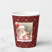 Kerstpapieren bekers met leuke Kerstman Rudolph (Voorkant)