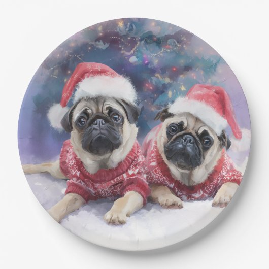 Kerstpapieren bord voor pug liefhebbers (Voorkant)