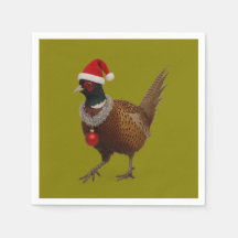 Kerstpapieren feestservetten met vrolijke fazant