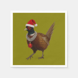 Kerstpapieren feestservetten met vrolijke fazant servet