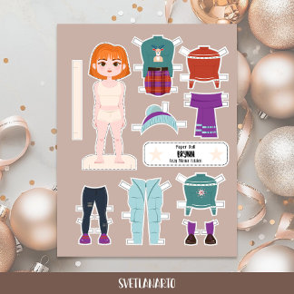 Kerstpapieren Pop Redhead Meisje Winter Outfits