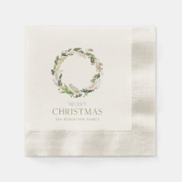 Kerstpapieren servet met groene krans