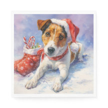 Kerstpapieren servet met schattige Jack Russel