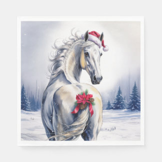 Kerstpapieren servet / Mooie witte paard