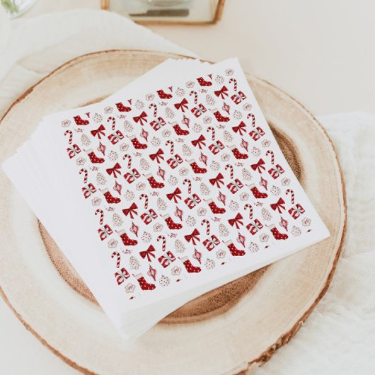 Kerstpapieren servetten Kerstservetten Rood lint