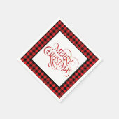 Kerstpapieren servetten rood & zwart Buffalo ruit (Hoek)