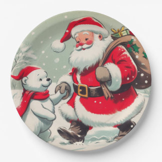 Kerstpapierplaten met Vintage Sinterklaas en Beer Papieren Bordje