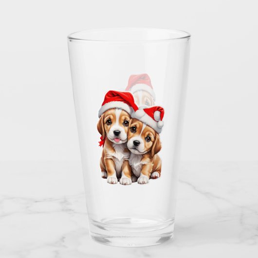 kerstpapuie honden glas (Voorkant)