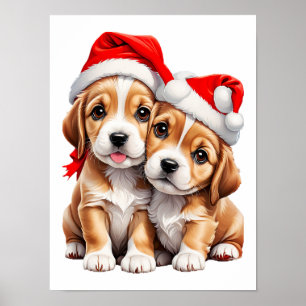 kerstpapuie honden poster