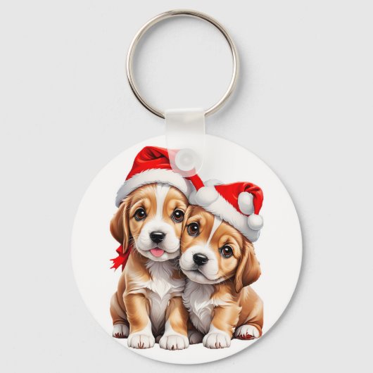 kerstpapuie honden sleutelhanger (Voorkant)