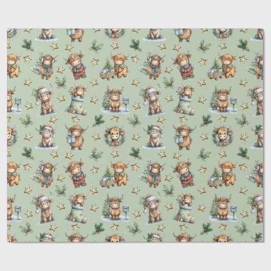 Kerstparade met Schotse Hooglanders Cadeaupapier (Vlak)