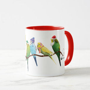 Kerstparaketten en kakatiels mok